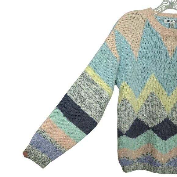 Vintage One Step Up Chevron Pattern Sweater Medium Acrylic Knit - Picture 3 of 13